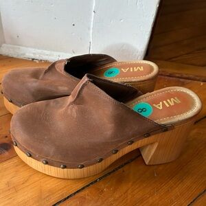MIA Brown Mules with Wooden Heel